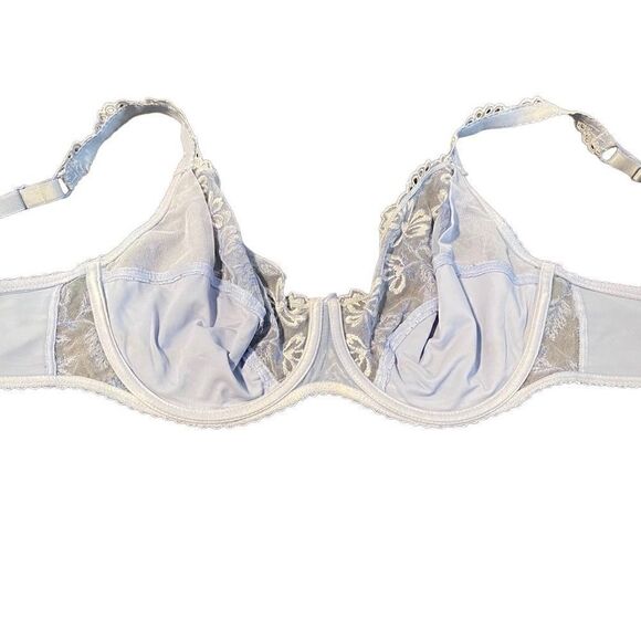 Chantelle- UnLined Lace Full Coverage Bra Ice Blue Floral Embroidered, Size 42D - Picture 8 of 11